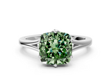 White gold Fancy Green Cushion  Solitaire Diamond Ring with Six-Prong Setting and Tapered Band_17