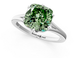 White gold Fancy Green Cushion  Solitaire Diamond Ring with Six-Prong Setting and Tapered Band_18