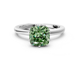 White gold Fancy Green Cushion  Solitaire Diamond Ring with Six-Prong Setting on a Classic Band_3