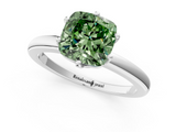 White gold Fancy Green Cushion  Solitaire Diamond Ring with Six-Prong Setting on a Classic Band_4