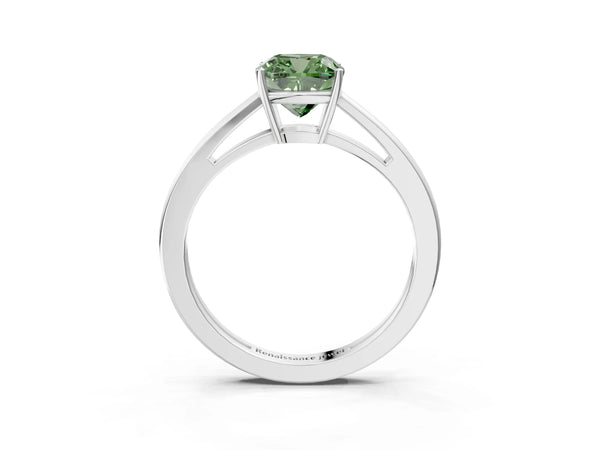 White Gold Cushion Cut Cathedral Solitaire Engagement Ring Setting for Fancy Green Center with Open Shoulders