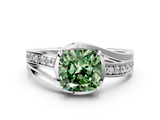 White gold Fancy Green Cushion  Solitaire Diamond Ring with Split Shank and Prong Setting_40