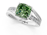 White gold Fancy Green Cushion  Solitaire Diamond Ring with Split Shank and Prong Setting_41