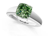 White gold Fancy Green Cushion  Solitaire Diamond Ring with Tapered Band and Four-Prong Setting_50
