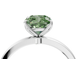 White gold Fancy Green Cushion  Solitaire Diamond Ring with Thin Band and Four-Prong Setting_7