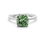 White gold Fancy Green Cushion  Solitaire Diamond Ring with a Classic Band and Four-Prong Setting 1