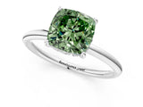 White gold Fancy Green Cushion  Solitaire Diamond Ring with a Classic Band and Four-Prong Setting 2