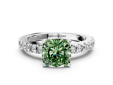 White gold Fancy Green Cushion  Solitaire Diamond with Pavé Band and Four-Prong Setting_48