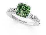 White gold Fancy Green Cushion  Solitaire Diamond with Pavé Band and Four-Prong Setting_49
