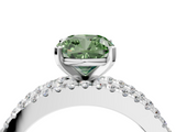 White gold Fancy Green Cushion  Solitaire Diamond with Pave and Channel Set Band_99