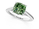 White gold Fancy Green Cushion  Solitaire Engagement Ring with Four-Prong Setting and Classic Band 1
