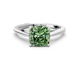White gold Fancy Green Cushion  Solitaire Engagement Ring with Four-Prong Setting and Classic Band