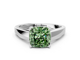 White gold Fancy Green Cushion  Solitaire Engagement Ring with Four-Prong Setting and Tapered Band_3