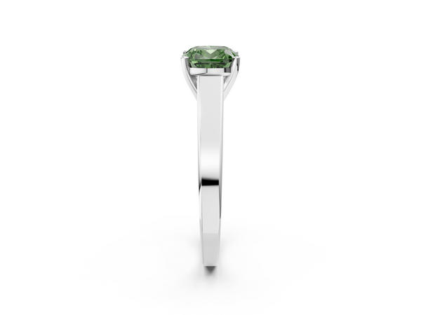 White gold Fancy Green Cushion  Solitaire Engagement Ring with Four-Prong Setting and Tapered Band