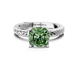White gold Fancy Green Cushion  Solitaire Engagement Ring with Scrollwork Band and Four-Prong Setting_130