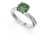 White gold Fancy Green Cushion  Solitaire Engagement Ring with Scrollwork Band and Four-Prong Setting_131