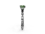White gold Fancy Green Cushion  Solitaire Engagement Ring with Scrollwork Band and Four-Prong Setting_132