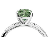 White gold Fancy Green Cushion  Solitaire Engagement Ring with Scrollwork Band and Four-Prong Setting_134