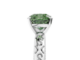White gold Fancy Green Cushion  Solitaire Engagement Ring with Scrollwork Band and Four-Prong Setting_135