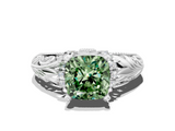 White gold Fancy Green Cushion  Solitaire Filigree Engagement Ring with Halo and Prong Setting_63