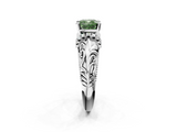 White gold Fancy Green Cushion  Solitaire Filigree Engagement Ring with Halo and Prong Setting_65