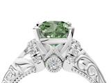 White gold Fancy Green Cushion  Solitaire Filigree Engagement Ring with Halo and Prong Setting_67