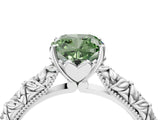 White gold Fancy Green Cushion  Solitaire Floral Milgrain Engagement Ring_59