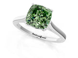 White gold Fancy Green Cushion  Solitaire Heart Prong Engagement Ring with Tapered Band_74