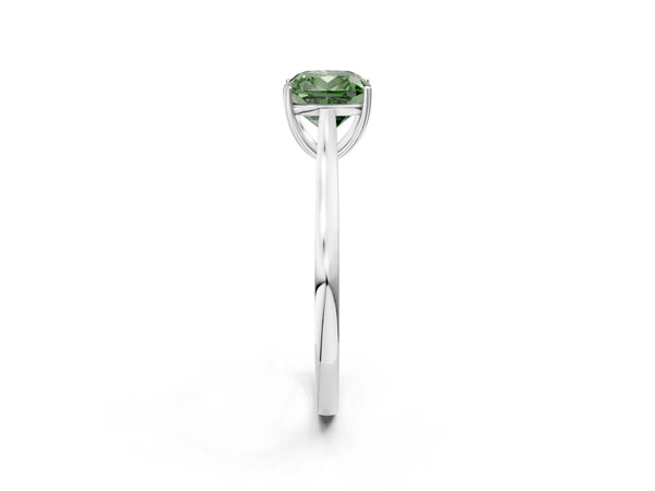 White gold Fancy Green Cushion  Solitaire Heart Prong Engagement Ring with Tapered Band