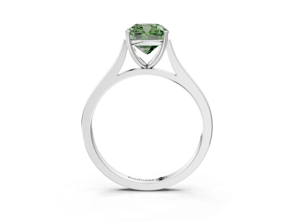 White gold Fancy Green Cushion  Solitaire Heart Prong Engagement Ring with Tapered Band