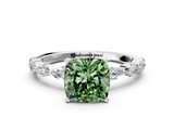 White gold Fancy Green Cushion  Solitaire Marquise Side Stone Prong Setting Ring_44