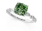 White gold Fancy Green Cushion  Solitaire Marquise Side Stone Prong Setting Ring_45