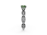 White gold Fancy Green Cushion  Solitaire Milgrain Diamond Engagement Ring with Bezel and Marquise Band_67