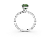 White gold Fancy Green Cushion  Solitaire Milgrain Diamond Engagement Ring with Bezel and Marquise Band_69