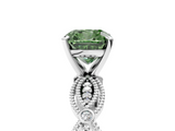 White gold Fancy Green Cushion  Solitaire Milgrain Diamond Engagement Ring with Bezel and Marquise Band_70