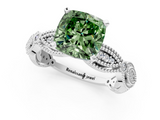 White gold Fancy Green Cushion  Solitaire Milgrain Diamond Engagement Ring with Bezel and Marquise Band_72