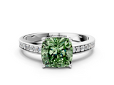 White gold Fancy Green Cushion  Solitaire Pavé Band Prong Setting Ring_20