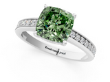 White gold Fancy Green Cushion  Solitaire Pavé Band Prong Setting Ring_21