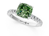 White gold Fancy Green Cushion  Solitaire Pavé Band with Four-Prong Setting_152