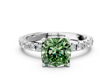 White gold Fancy Green Cushion  Solitaire Pavé Band with Four-Prong Setting_153
