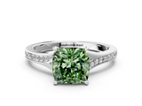 White gold Fancy Green Cushion  Solitaire Pavé Band with Four-Prong Setting_42