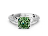 White gold Fancy Green Cushion  Solitaire Pavé Diamond Engagement Ring with Four-Prong Setting_151