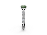 White gold Fancy Green Cushion  Solitaire Pavé Diamond Engagement Ring with Four-Prong Setting_152