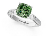 White gold Fancy Green Cushion  Solitaire Pavé Diamond Engagement Ring with Four-Prong Setting_152
