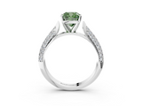 White gold Fancy Green Cushion  Solitaire Pavé Diamond Engagement Ring with Four-Prong Setting_153