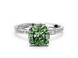 White gold Fancy Green Cushion  Solitaire Pavé Diamond Engagement Ring with Four-Prong Setting_56