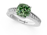 White gold Fancy Green Cushion  Solitaire Pavé Diamond Milgrain Engagement Ring with Four-Prong Setting_4