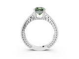 White gold Fancy Green Cushion  Solitaire Pavé Diamond Milgrain Engagement Ring with Four-Prong Setting_6