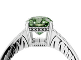White gold Fancy Green Cushion  Solitaire Pavé Diamond Milgrain Engagement Ring with Four-Prong Setting_7