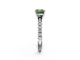 White gold Fancy Green Cushion  Solitaire Pave Diamond Engagement Ring with Four-Prong Setting_343